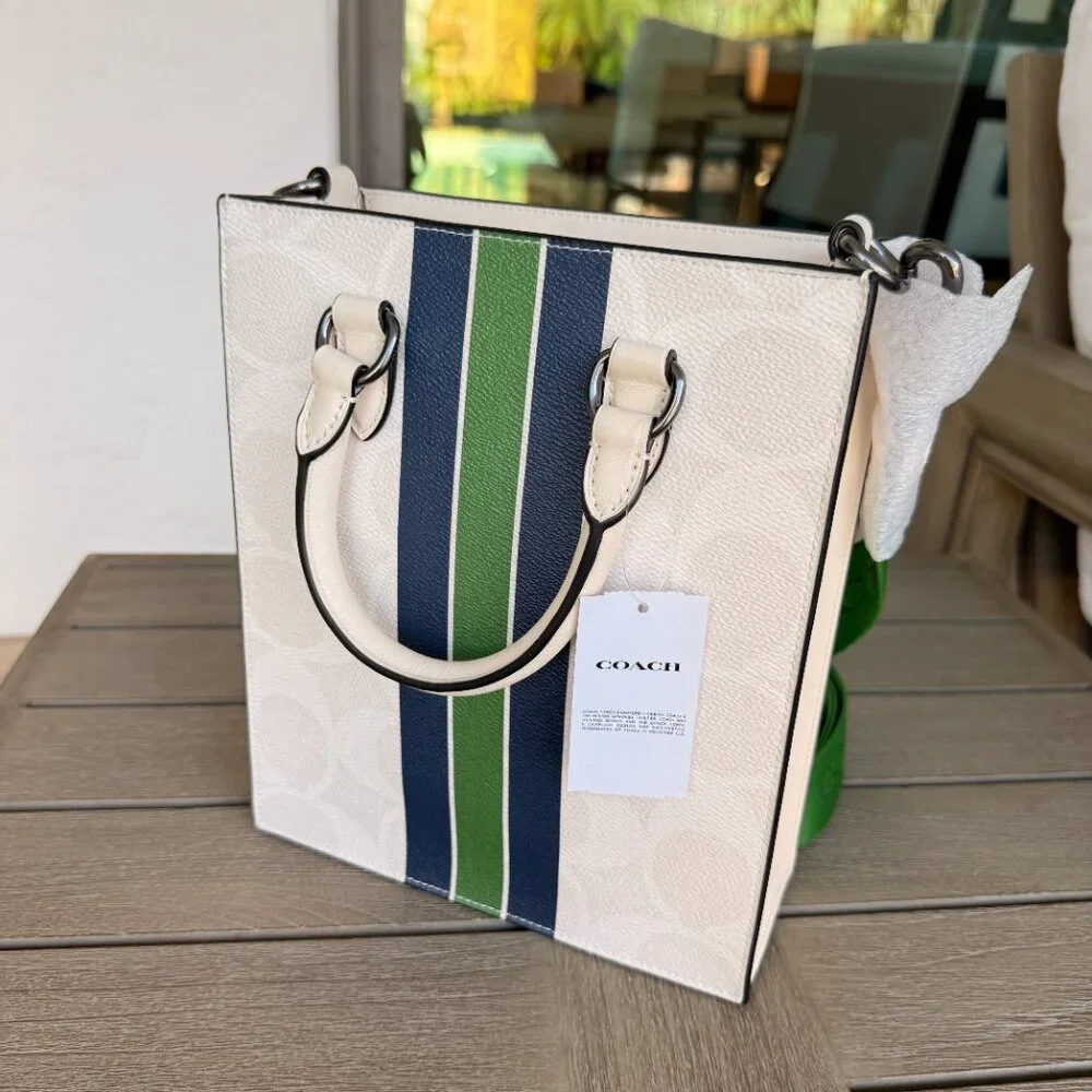 Coach Men's Dylan Tote Bag In Signature Canvas With Varsity CBI38 QB/Chalk Multi - Picture 5 of 9